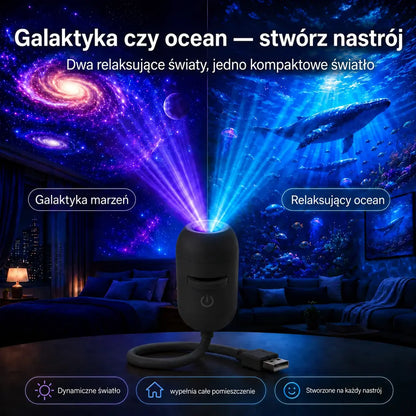 HAJUEI® 🔊 Inteligentny holograficzny projektor nocny 5D HD ✨ Dynamiczna projekcja galaktyk i nastrojowe światło, które tworzy magiczną atmosferę w Twoim domu 💎