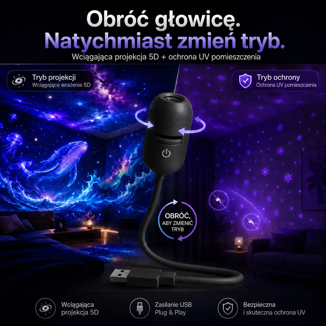 HAJUEI® 🔊 Inteligentny holograficzny projektor nocny 5D HD ✨ Dynamiczna projekcja galaktyk i nastrojowe światło, które tworzy magiczną atmosferę w Twoim domu 💎