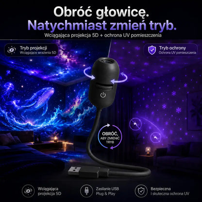 HAJUEI® 🔊 Inteligentny holograficzny projektor nocny 5D HD ✨ Dynamiczna projekcja galaktyk i nastrojowe światło, które tworzy magiczną atmosferę w Twoim domu 💎