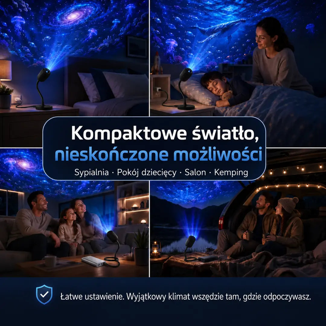 HAJUEI® 🔊 Inteligentny holograficzny projektor nocny 5D HD ✨ Dynamiczna projekcja galaktyk i nastrojowe światło, które tworzy magiczną atmosferę w Twoim domu 💎