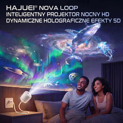 HAJUEI® 🔊 Inteligentny holograficzny projektor nocny 5D HD ✨ Dynamiczna projekcja galaktyk i nastrojowe światło, które tworzy magiczną atmosferę w Twoim domu 💎